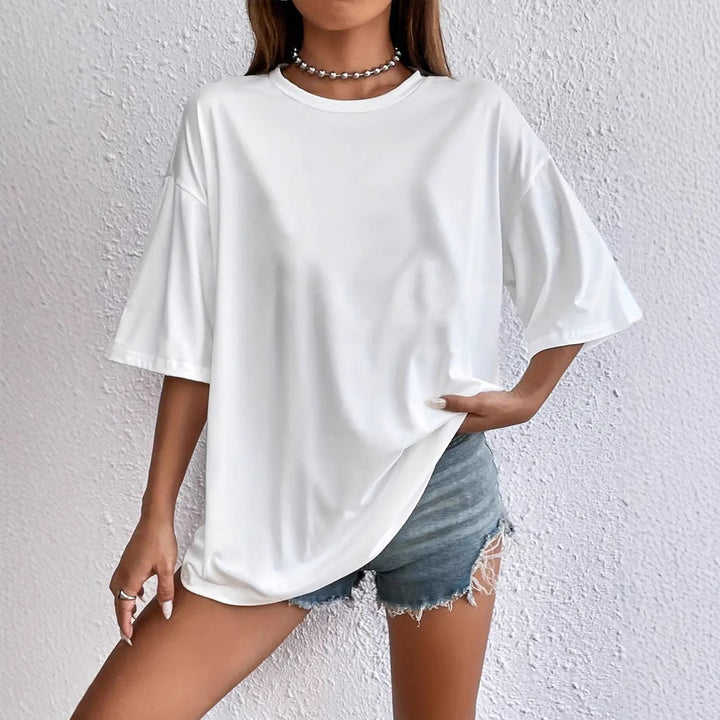 W&W Mode | Weißes Lockeres Kurzarm Rundhals Polyester T-Shirt