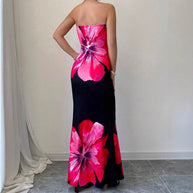 Damen Strapless Maxikleid mit floralen Akzenten und elegantem Slim-Fit WW