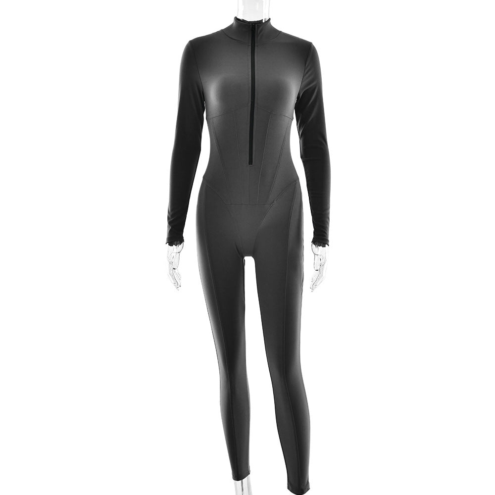 Damen Sportlicher Langarmanzug mit hochwertigem Reißverschluss und figurformendem Design W&W Mode