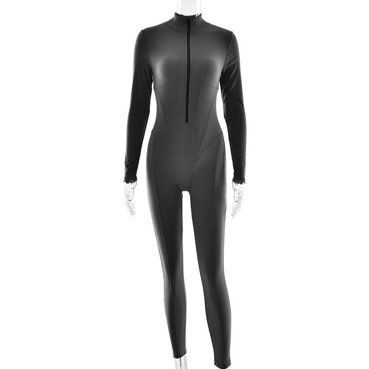 Damen Sportlicher Langarmanzug mit hochwertigem Reißverschluss und figurformendem Design W&W Mode