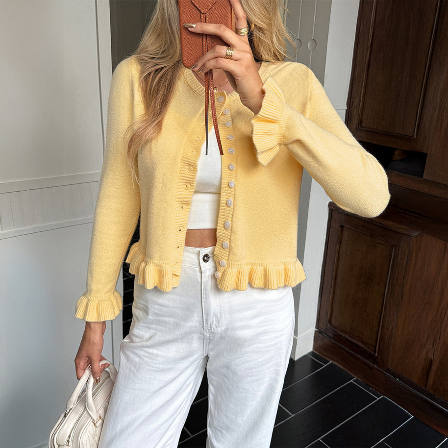 Damen Strickjacke mit Rüschendetails WW
