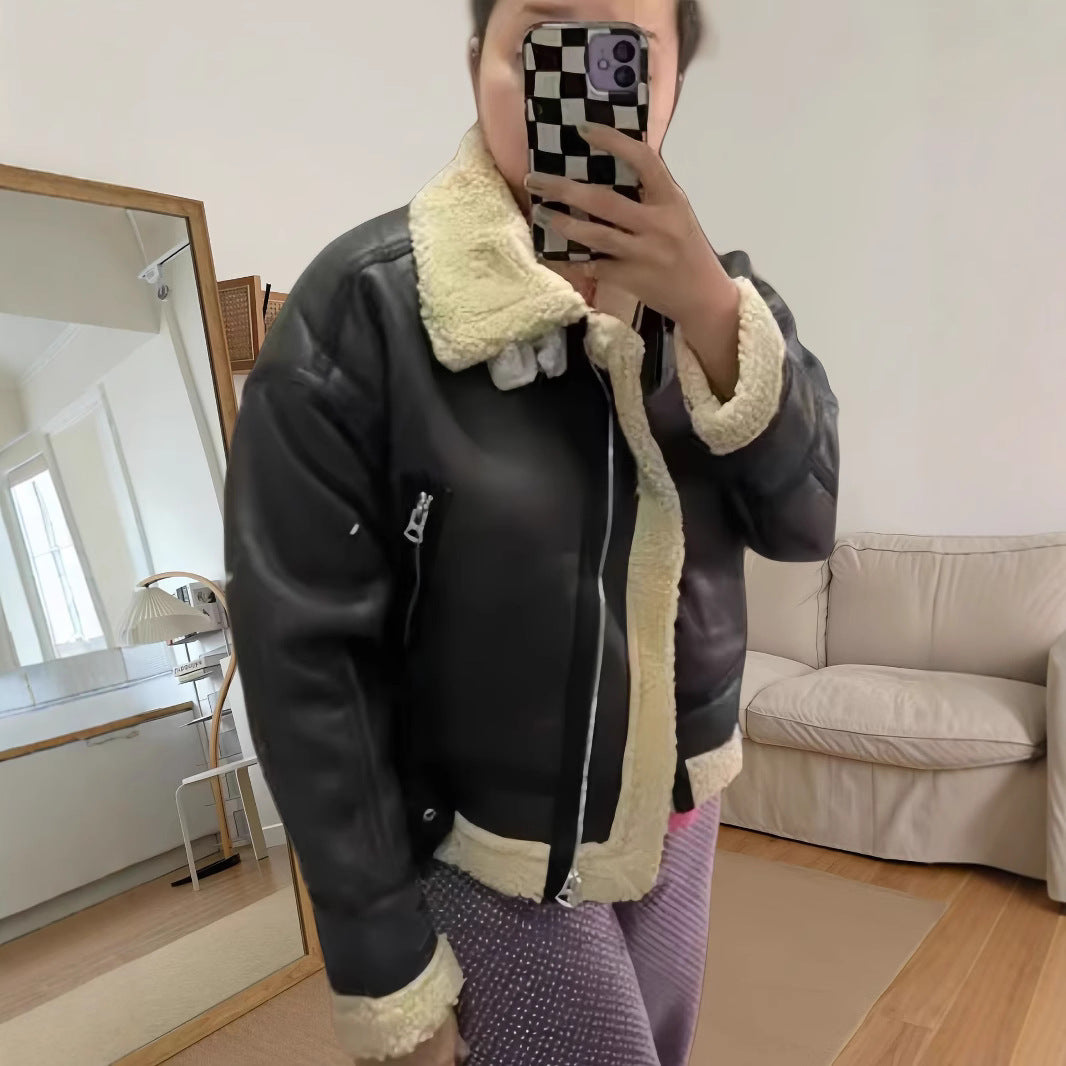 Damen robuste und stylische Lederjacke mit Innenfutter WW