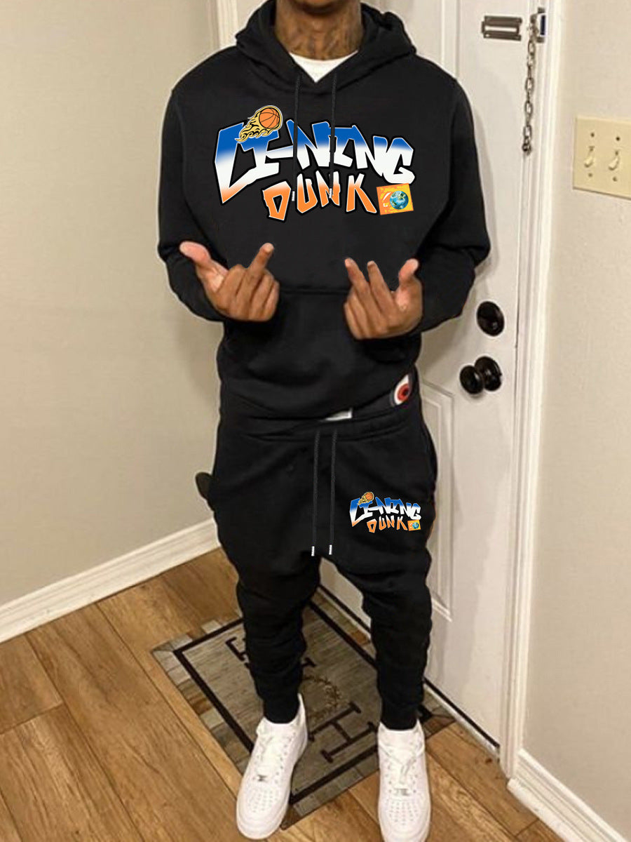 Damen Sportliches Hoodie- und Jogginghose-Set mit kreativem Basketball-Design WW