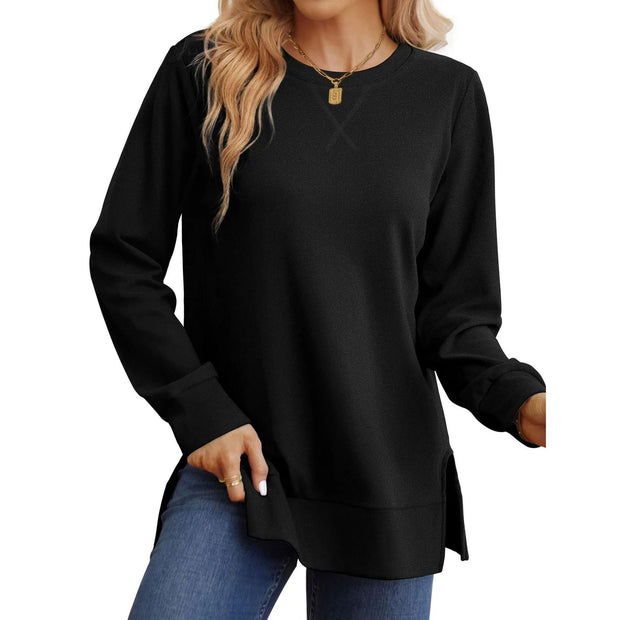 Damen Bequemer Langarm-Sweater mit Seitenschlitzen WW