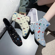 Damen Modische Ankle-Boots mit kreativem Geometrie-Druck und elegantem Reißverschluss W&W