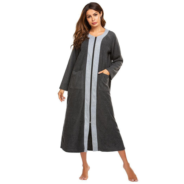 Damen Langer Bademantel mit Kapuze und Taschen WW