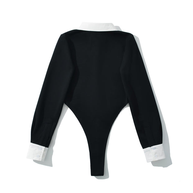 Damen eleganter Bodysuit mit kontrastierendem Kragen WW