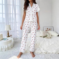 Damen Schlafanzug Set mit verspieltem Kirschmotiv und Spitze WW