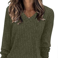 Damen Strickpullover mit V-Ausschnitt und strukturiertem Rippendesign WW