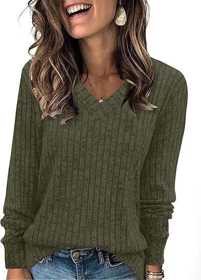 Damen Strickpullover mit V-Ausschnitt und strukturiertem Rippendesign WW