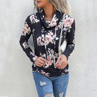 Damen Kapuzenpullover mit floralem Muster und modernem Rollkragen WW