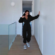 Damen Sportlicher Fleece-Jumpsuit mit hohem Kragen und trendiger Silhouette WW