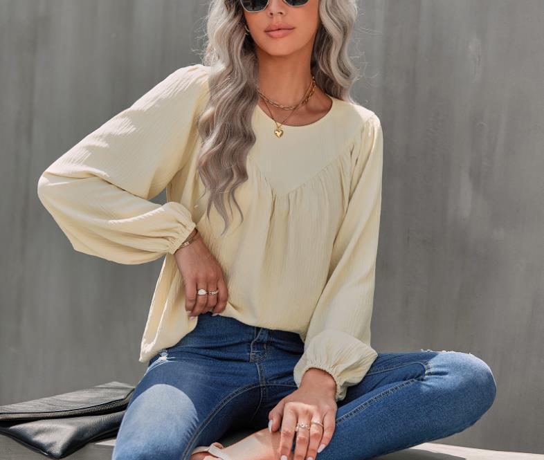 Damen Elegantes und lässiges Blusenshirt mit Bauschärmel WW