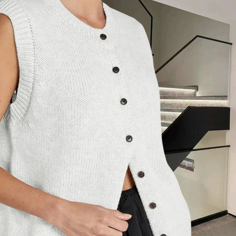 Damen Strickweste mit Knopfleiste und modernem Schnitt WW