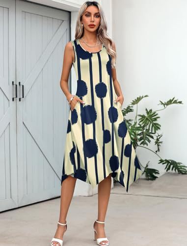 Damen ärmelloses Sommerkleid mit asymmetrischem Schnitt und floralem Design WW