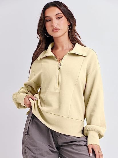 Damen Sportlicher Pullover mit Stehkragen und halbem Reißverschluss WW