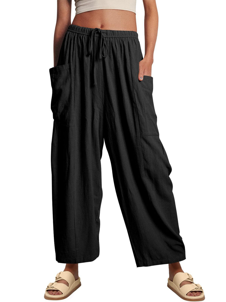 Damen bequeme Palazzo-Hose mit elastischem Bündchen und seitlichen Taschen WW