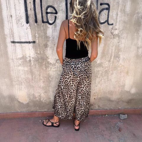 Damen weit geschnittene Palazzohose mit leopardenmuster W&W Mode