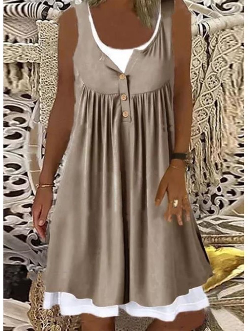 Damen Sommerliches Freizeitkleid mit dekorativen Knopfdetails und ausgestelltem Rock WW