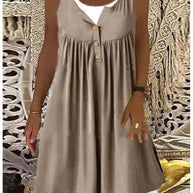 Damen Sommerliches Freizeitkleid mit dekorativen Knopfdetails und ausgestelltem Rock WW