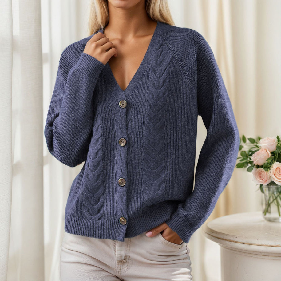 Damen Strickjacke mit V-Ausschnitt und trendy Zopfmuster WW