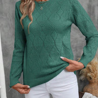 Damen Strickoberteil mit modernem Ajour-Muster und Rundhalsausschnitt WW