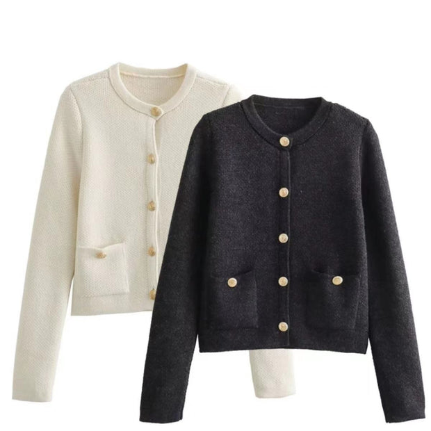 Damen Strickjacke mit dekorativen Knöpfen und Taschen WW