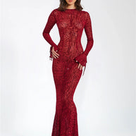 WW | Durchsichtiges Leopardenmuster Bodycon Rückenfreies Langkleid