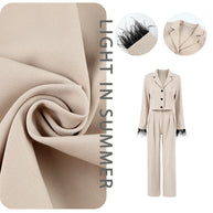 Damen schickes Anzug-Set mit eleganten Federn an den Ärmeln und hohem Bund WW