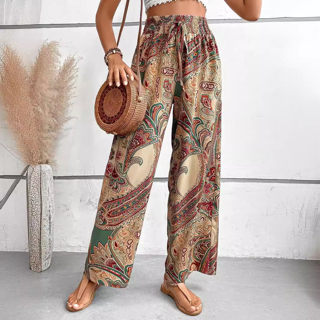 Damen weite Palazzo-Hose mit elastischem Bund und elegantem Paisleymuster WW