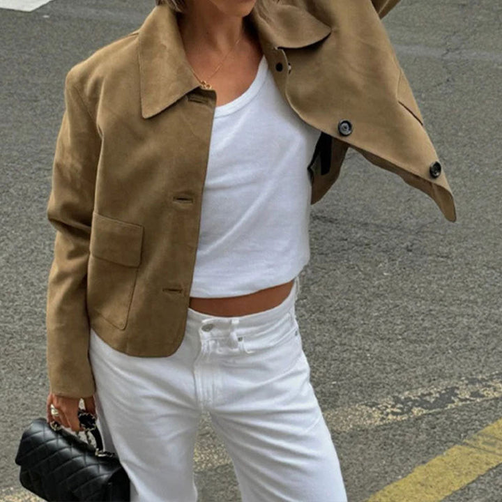 Damen Kurzjacke aus hochwertigem Wildlederimitat W&W Mode