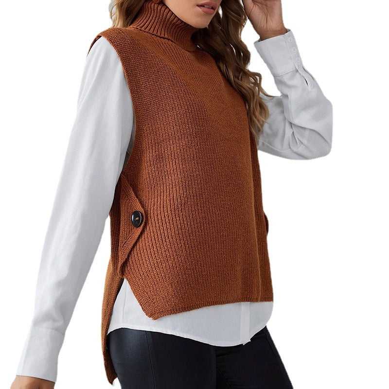 Damen Strickweste mit Stehkragen und Knopfdetails WW
