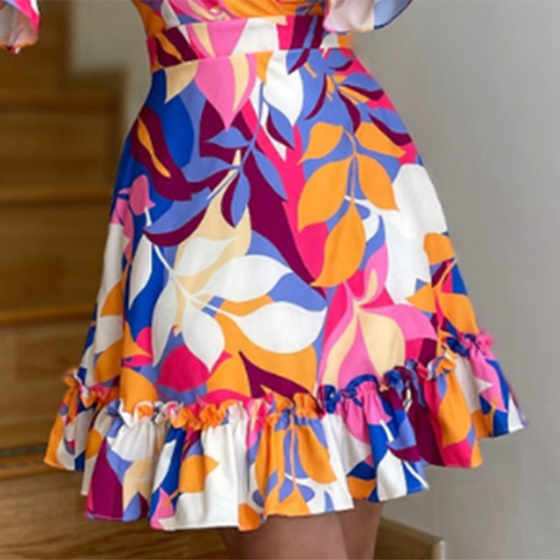 Damen Sommerkleid mit voluminösen Puffärmeln und fröhlichem Rüschen-Saum W&W Mode