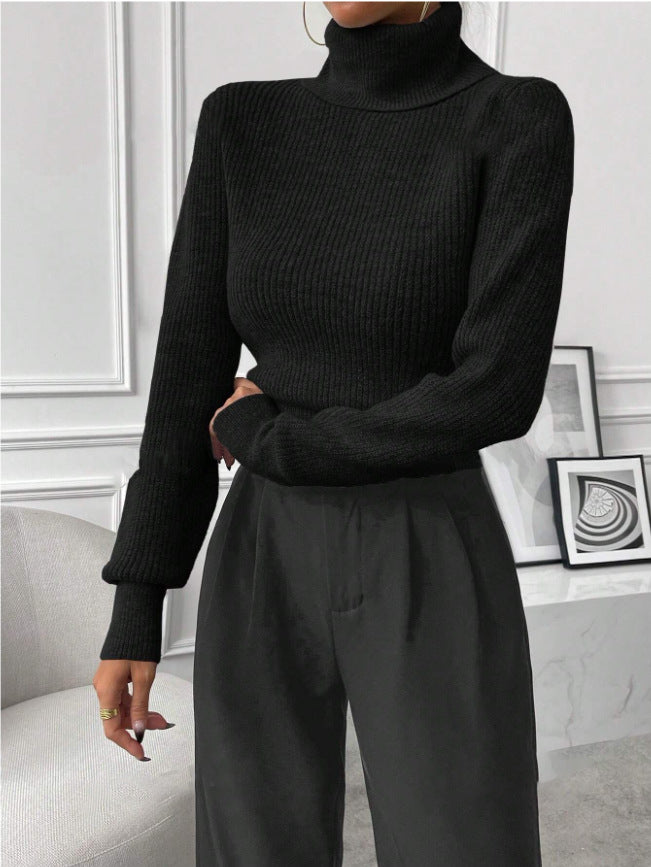 Damen Rippstrickpullover mit hohem Kragen und lässiger Passform WW