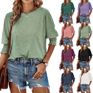 Damen lässiges Oversized T-Shirt mit modischen Puffärmeln und Rundhalsausschnitt WW