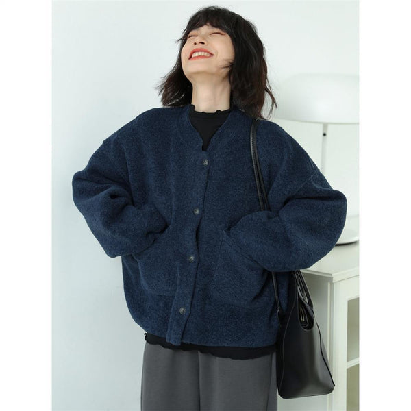 WOLF Lässig Lang Ärmel Taschen Blau Jacke