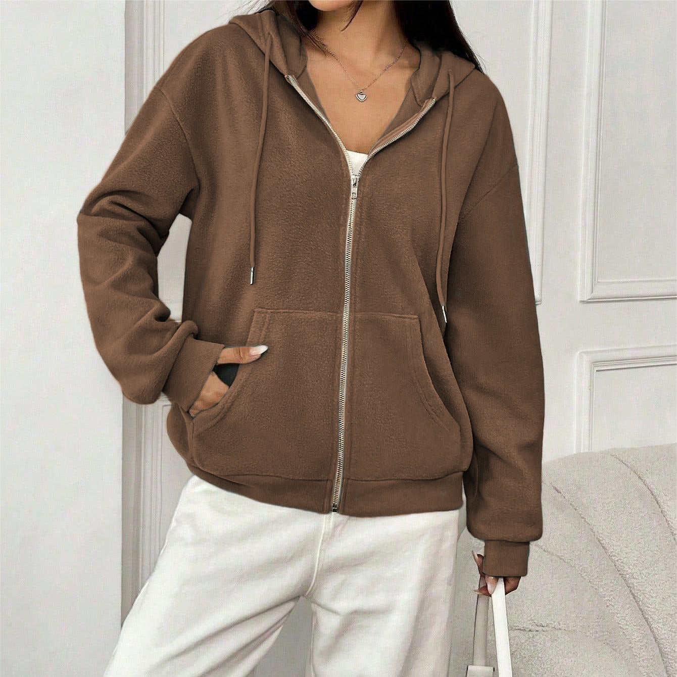 Damen Fleecejacke mit kapuze und praktischen Taschen WW