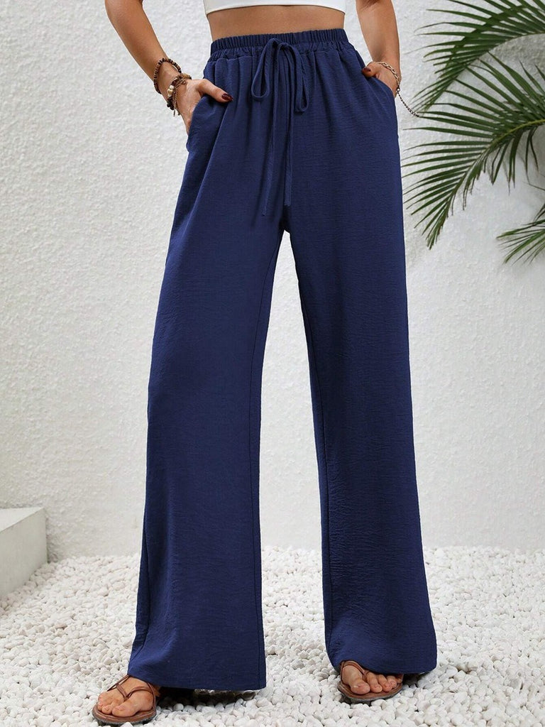 Damen Weite Sommerhose mit elastischem Bund und Tasche WW