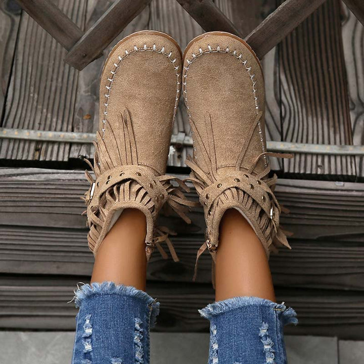 W&W Mode | Boho Stiefelette Mit Fransen Und Schnallen Für Damen