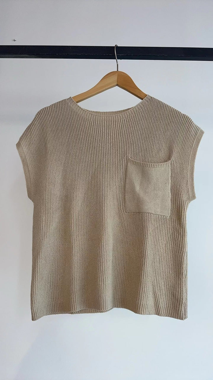 Damen lässiges Strickoberteil mit Brusttasche und luftiger Passform W&W Mode