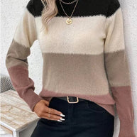 Damen Rundhals Strickpullover mit modernen Farbkombinationen WW