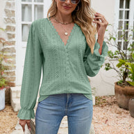 Damen Bluse mit elegantem Lochmuster und lässigem Schnitt WW