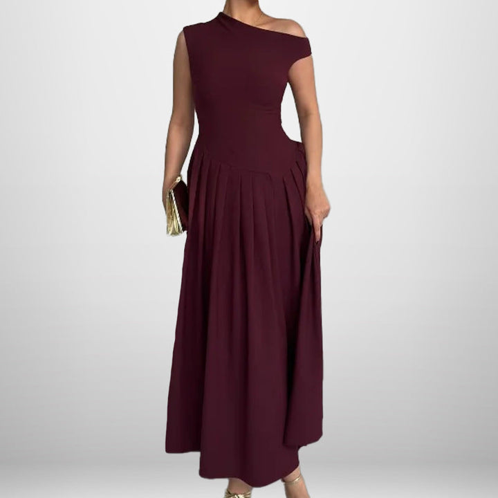 Damen Elegantes Maxi-Kleid mit asymmetrischem Ausschnitt und schwingendem Rock W&W Mode