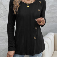 WW Schwarzes Rundhals schrägknopf Strickoberteil