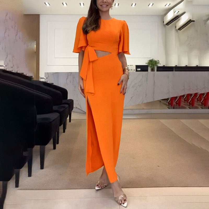 Damen Maxikleid mit elegantem Schlitz und fließendem Oberteil W&W Mode