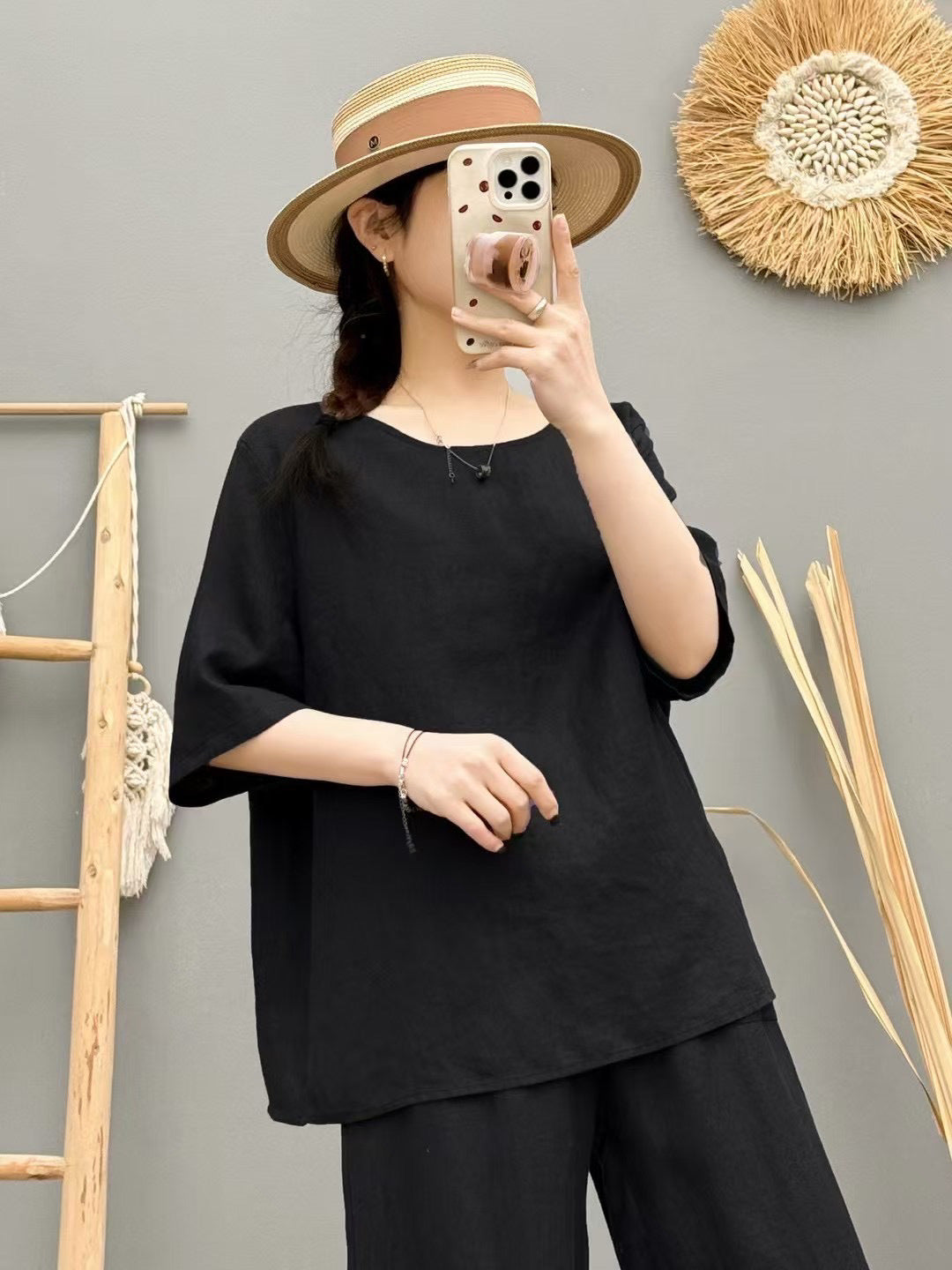 Damen Relaxed Fit Leinen Oversized Top WW