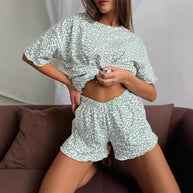 WW | Leopardprint Kurzarm Shorts Schlafanzug Homewear Set