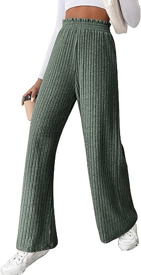 Damen weit geschnittene Ripp-Hose mit elastischem Bund WW