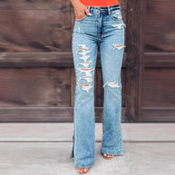 Damen Ripped Flared Jeans WW