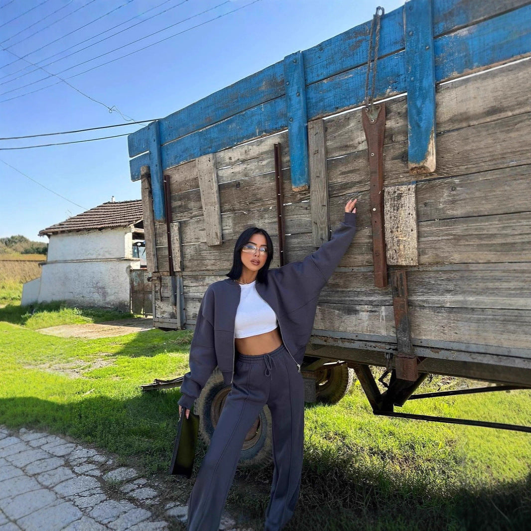 Damen Sportliche Oversize Trainingsjacke und Hose Set WW